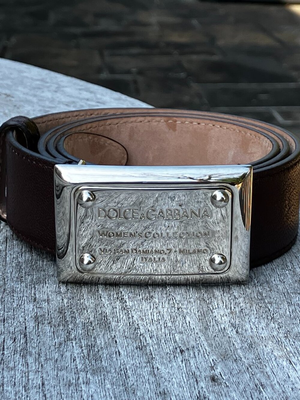 💯Authentic Dolce & Gabbana Leather Belt with Silver-Tone Buckle